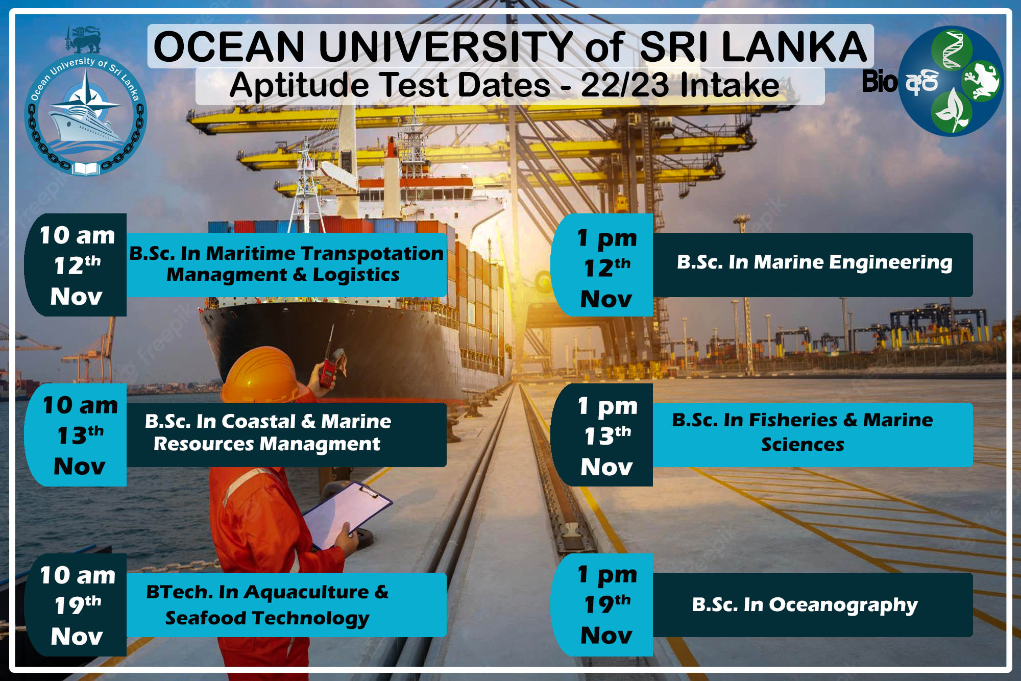Ocean University Of Sri Lanka Aptitude Test Batch 22 23 Bio Api